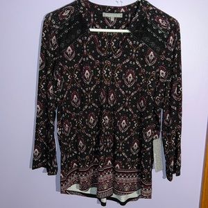 Daniel Rainn Caleena 3/4 Sleeve Pleated Crochet Detail Knit Top. New with tags